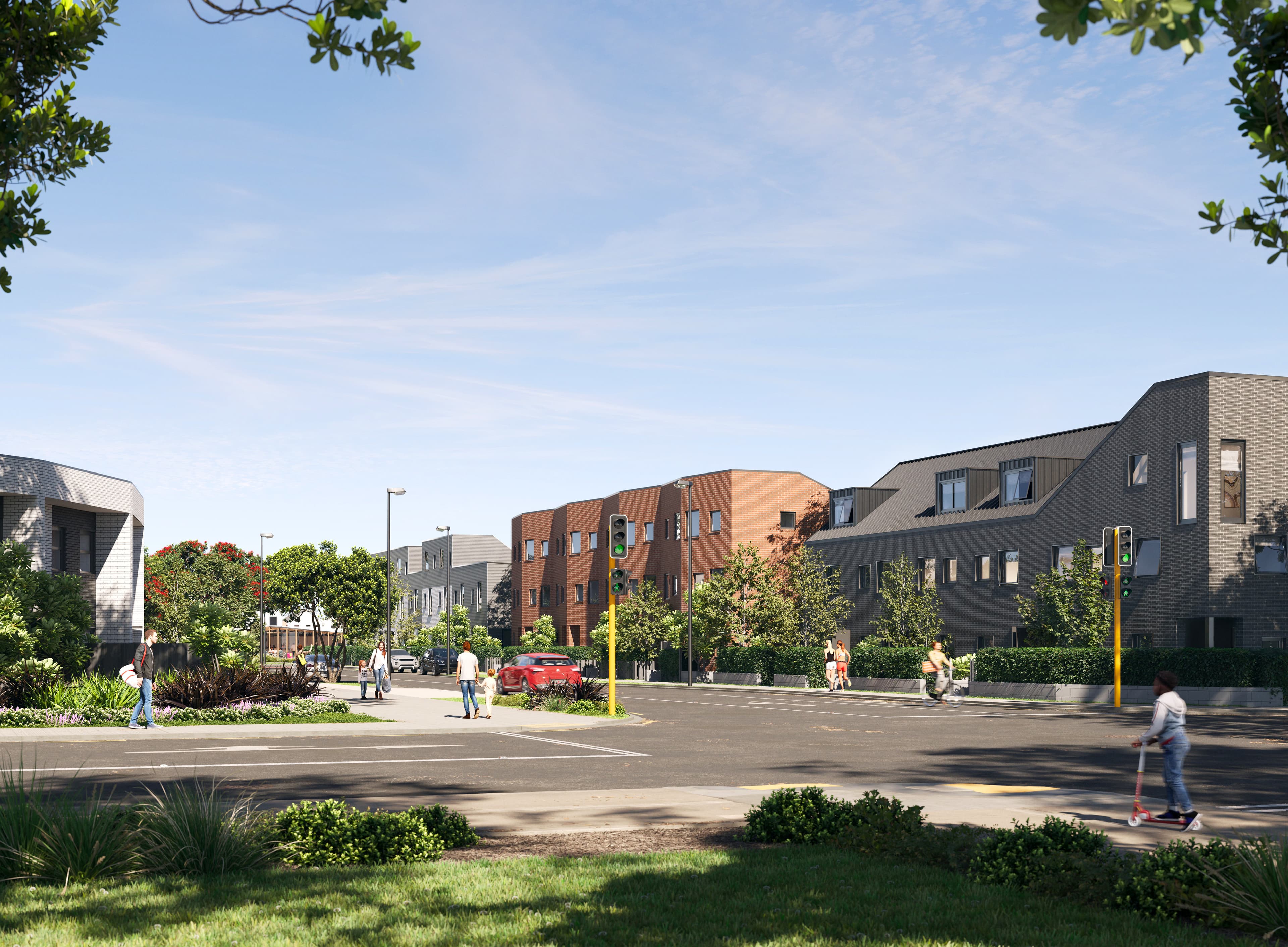 Wirihana entrance render, looking into the development from the street